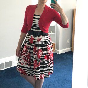 Black, white, red dress with sweater NWT